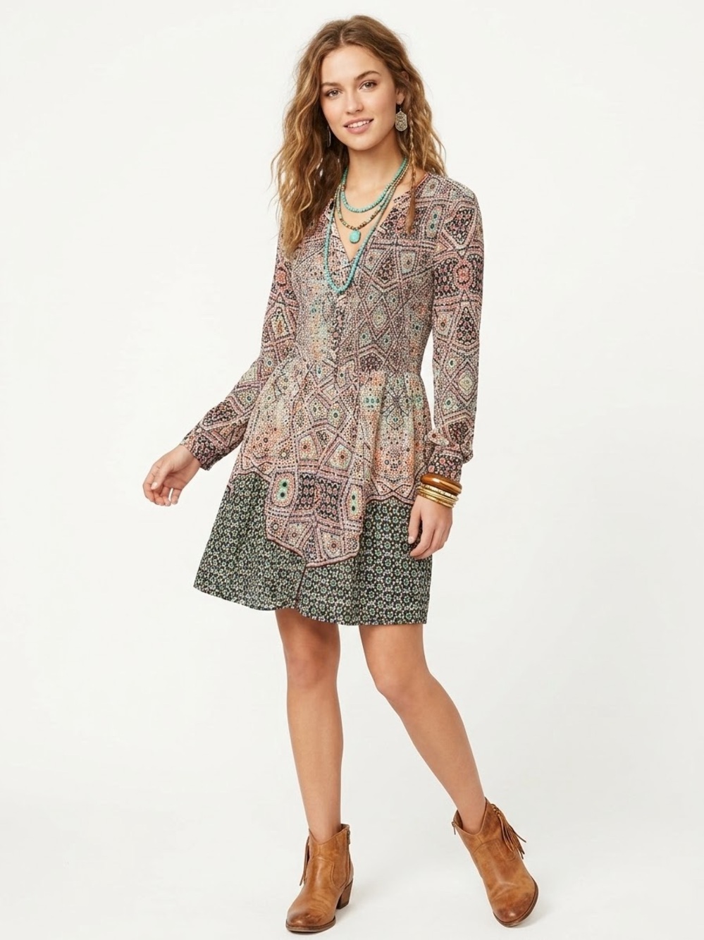 Maeve Anthropologie $118 P2P19-20” W16” Tiled Amethyst Dress Smocked Mini Boho L